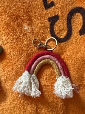 Rainbow Tassel Keychain - Pink, Red & Mustard